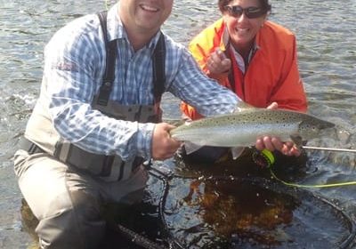 Head Guide Andrew Anthony with fish caught by Ledges guest Rose Arsenault