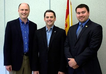 Tourism, Heritage and Culture Minister Trevor Holder, Southwest Miramichi MLA Jake Stewart and interim Mayor of Blackville Matthew Sturgeon.