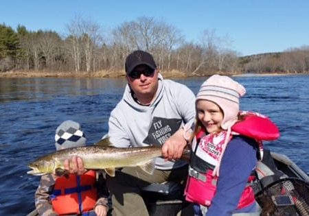 Derek Munn of Doaktown and the kids out for a little fish this past Sunday. Lia landed her first salmon for 2015