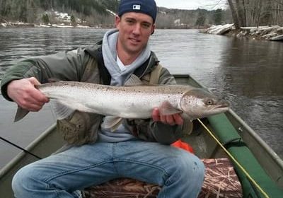 Sean Dolan with a salmon from last week in Boiestown. "Put on Golden Eagle... Do not take off Golden Eagle!"