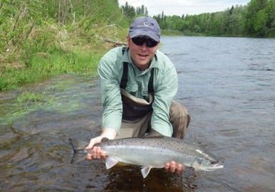 Ledges guest Al Putnam with a feisty June salmon - Guided by Derek Munn