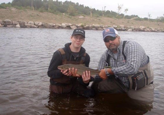 Mark Hutchison with his first salmon this is one of 5 he hooked last weekend on a 2 day trip to Ledges.