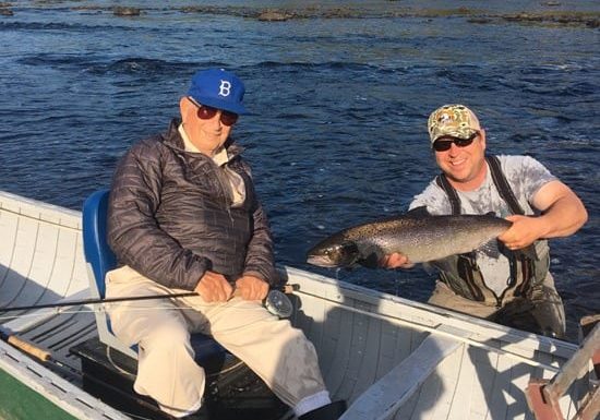 Ledges Head Guide Andrew Anthony with a Nice hen with sea lice caught by Scott Boley at Mt Channel.